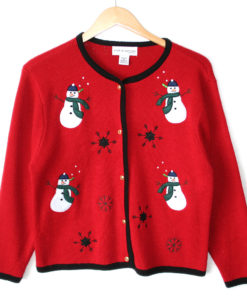 Snowmen and Black Snowflakes Ugly Christmas Sweater