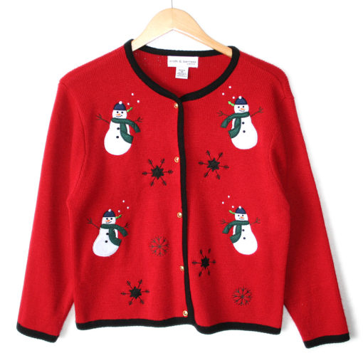 Snowmen and Black Snowflakes Ugly Christmas Sweater