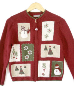 Snowmen and Christmas Trees Wooly Ugly Holiday Sweater