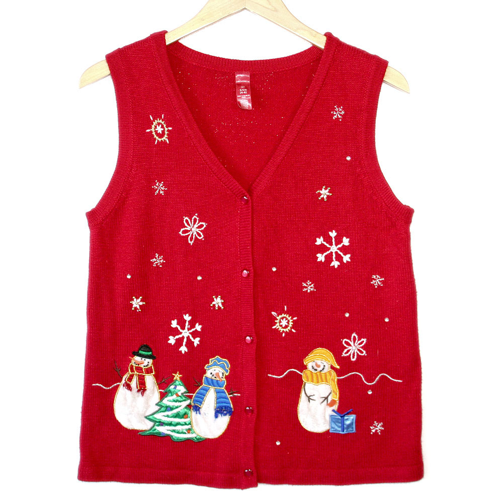 Stoned Snowmen Tacky Ugly Christmas Sweater Vest - The Ugly Sweater Shop