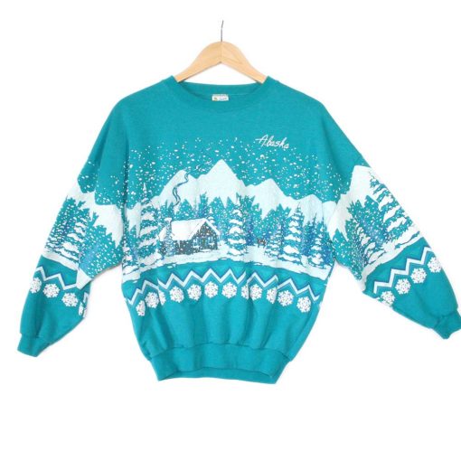 Totally Teal Puffy Paint Alaska Ugly Christmas Sweatshirt
