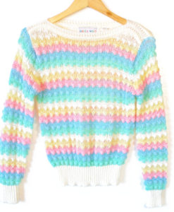 Vintage 80s Pastel Rainbow Bubble Knit Ugly Sweater