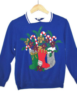 Vintage 80s Sparkly Stockings Tacky Ugly Christmas Sweatshirt