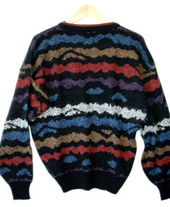 Vintage 90s Squiggly Stripes & Leather Triangles Ugly Cosby Sweater