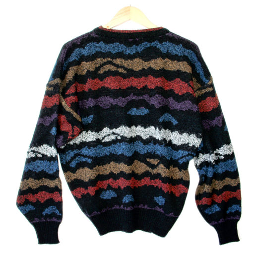 Vintage 90s Squiggly Stripes & Leather Triangles Cosby Sweater - The ...