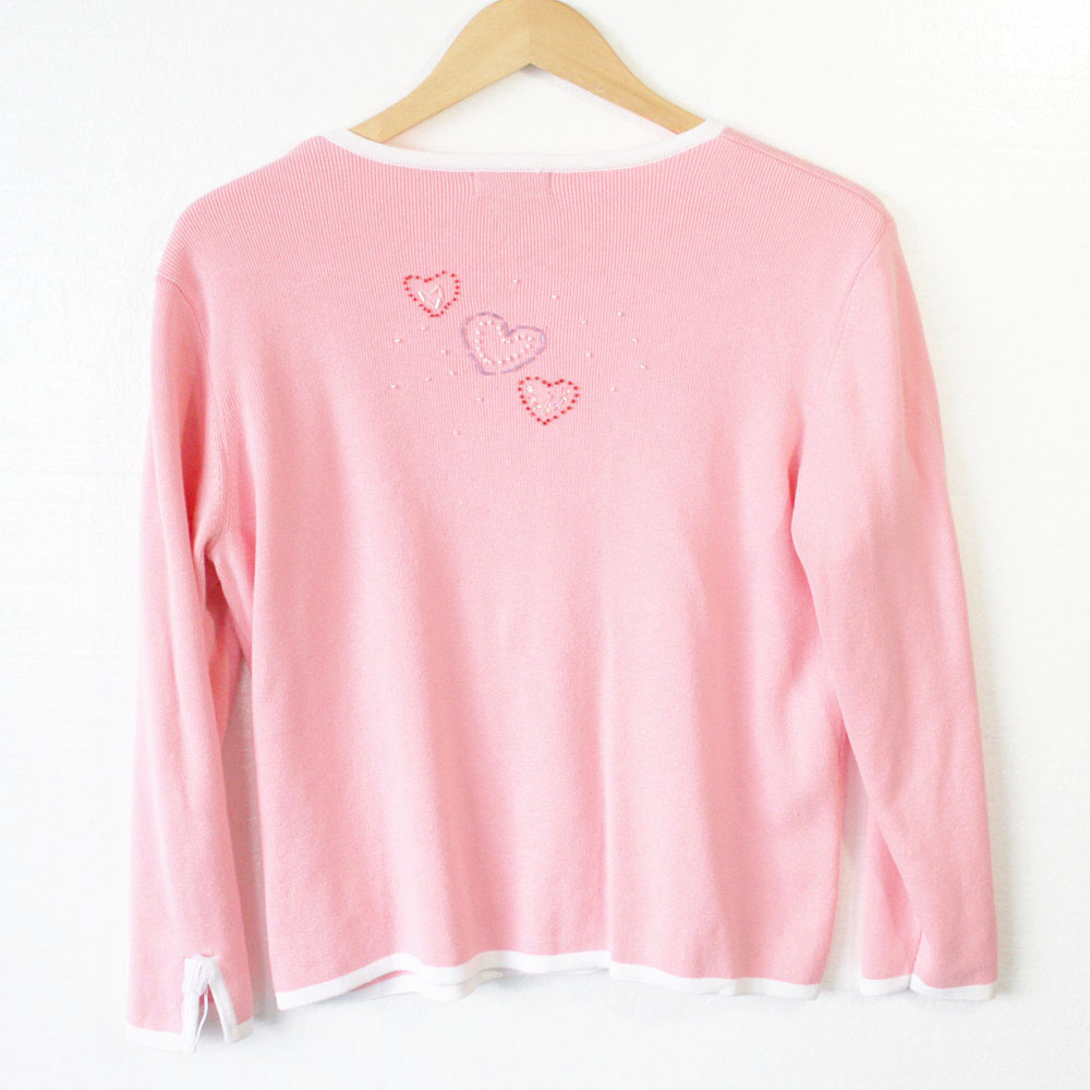 Beaded Hearts Light Pink Cardigan Valentines Ugly Sweater - The ...