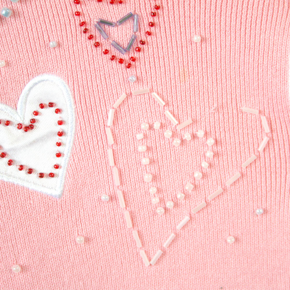 Beaded Hearts Light Pink Cardigan Valentines Ugly Sweater - The Ugly ...