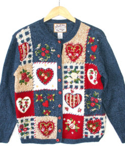 Hearts and Roses Patchwork Ugly Valentines Sweater