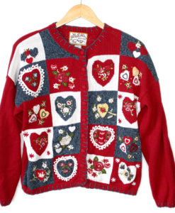 Lots of Hearts Patchwork Tacky Ugly Valentines Sweater