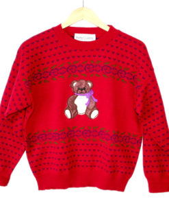 Vintage 80s 8-Bit Hearts Teddy Bear Tacky Ugly Sweater
