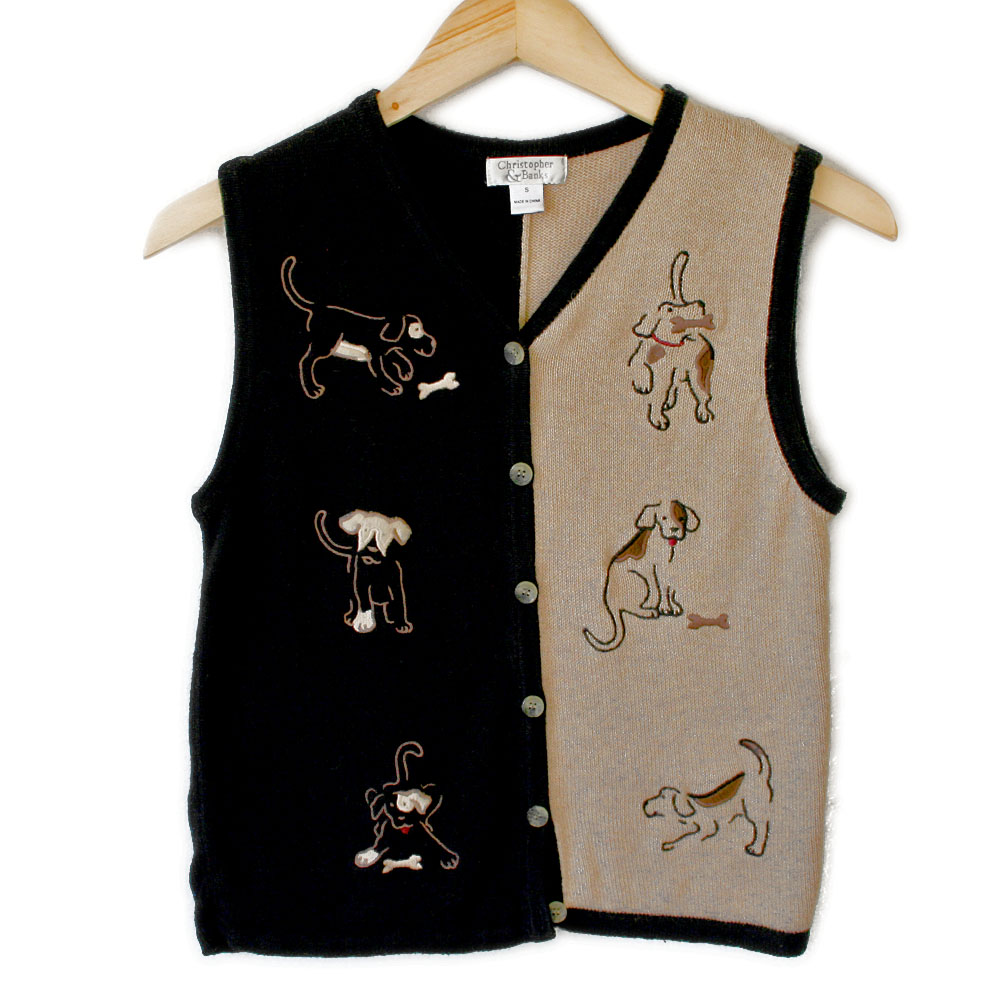 Dogs with Bones Black & Tan Tacky Ugly Sweater Vest - The Ugly