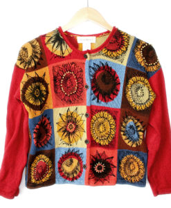 Pop Art Sunflower Cardigan Floral Tacky Ugly Sweater