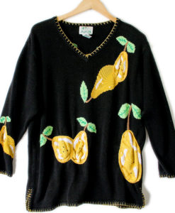 Quacker Factory Oversized Saggy Pears Fruit Ugly Sweater