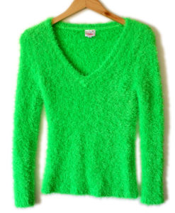 Shaggy Muppet or Easter Grass Bright Green Hairy Ugly Sweater