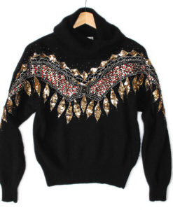 Sparkly Sequin Feathers Western Tacky Ugly Gem Sweater