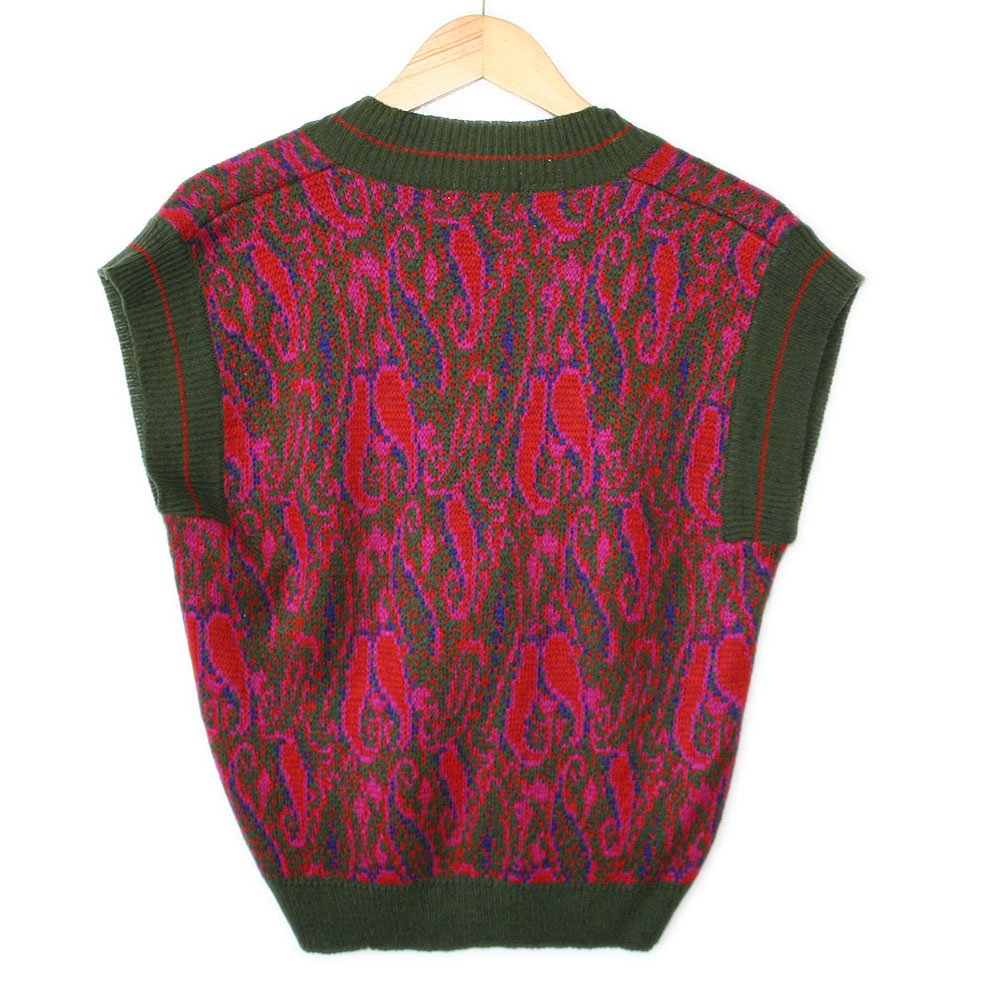 Vintage 70s Green and Hot Pink Paisley Hot Mess Ugly Sweater Vest - The ...