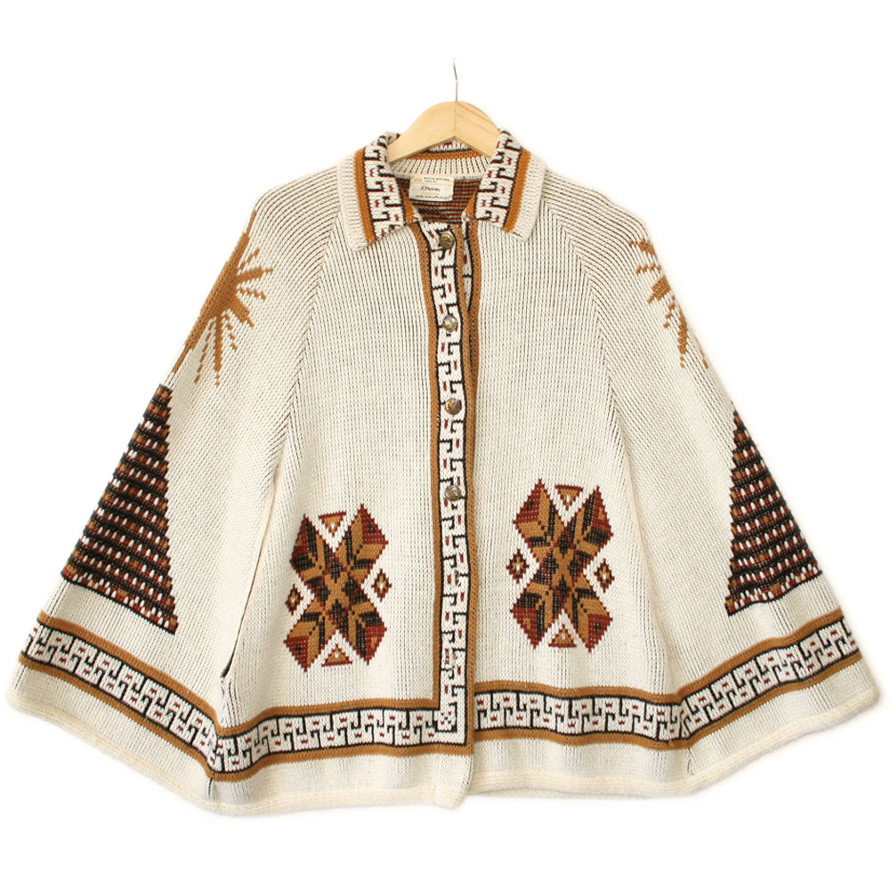 Vintage 70s Tribal Aztec Ugly Sweater Poncho - The Ugly Sweater Shop