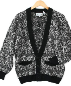 Vintage 80s Black & White Cosby Cardigan Ugly Sweater