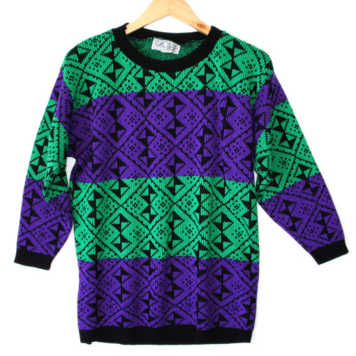 Vintage 80s Purple and Teal Ugly Cosby Sweater for Girls