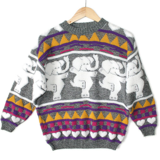 Elephants On Parade Vintage 80s Tacky Ugly Sweater