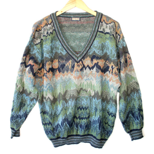 Colorful Sediment V-Neck Tacky Ugly Golf / Cosby Sweater