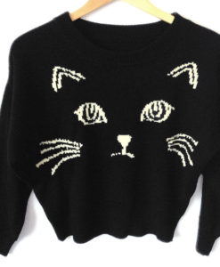 Big Cat Face Cropped Boxy Tacky Ugly Sweater