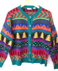 Tribal Aztec Christmas Trees Cosby Cardigan Ugly Sweater