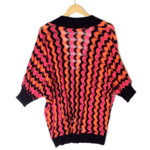 Crazy Stripe Pink Orange Black Batwing Crochet Ugly Sweater