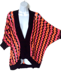 Crazy Stripe Pink Orange Black Batwing Crochet Ugly Sweater