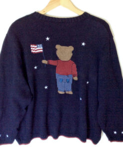 Front Back Patriotic Teddy Bear USA Party Ugly Sweater Plus Size