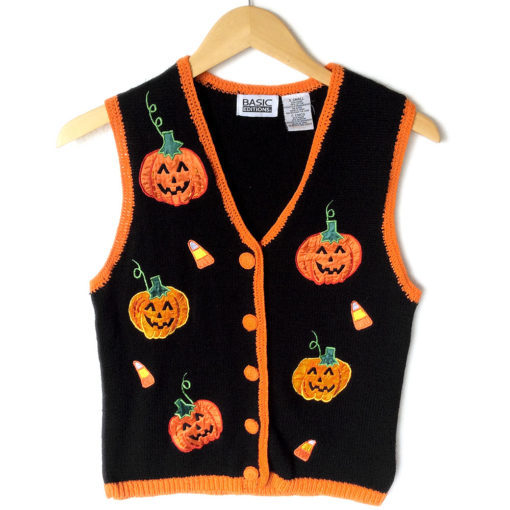 Happy Jack-O-Lanterns Tacky Halloween Ugly Sweater Vest