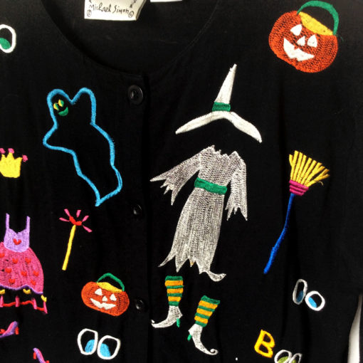 Michael Simon Lite Embroidered Halloween Costumes Ugly Cardigan Shirt
