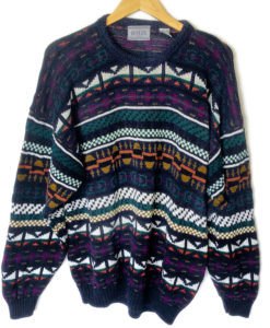 Tribal Aztec Cotton Blend Oversized Slouchy Ugly Ski Sweater