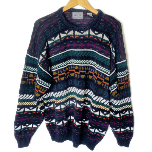 Tribal Aztec Cotton Blend Oversized Slouchy Ugly Ski Sweater