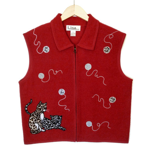 Boiled Wool Cheetah & Leopard Kitty Tacky Ugly Cat Lady Vest