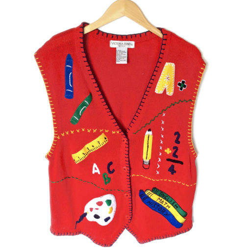 Bright Red Teacher Tacky Ugly Sweater Vest - Plus Size