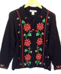 Embroidered Poinsettia Tacky Ugly Christmas Sweater