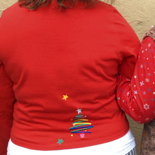 Embroidered Squiggly Christmas Trees Tacky Ugly Cardigan Shirt