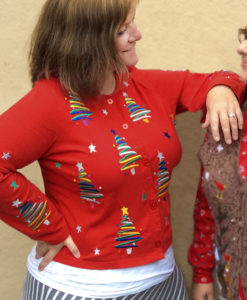 Embroidered Squiggly Christmas Trees Tacky Ugly Cardigan Shirt