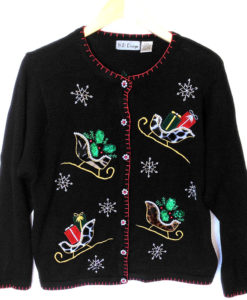 Furry Blingy Sleighs Tacky Ugly Christmas Sweater