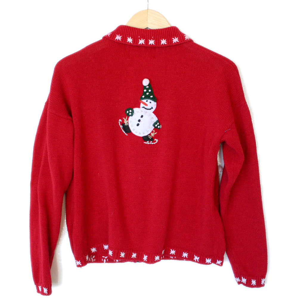 Ice Skating Snowmen Tacky Ugly Christmas Sweater - The Ugly Sweater Shop
