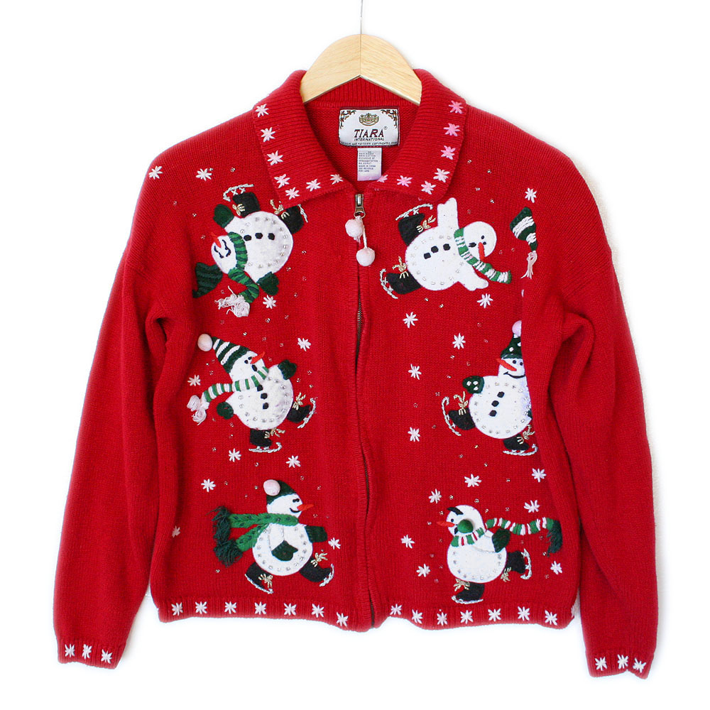 Ice Skating Snowmen Tacky Ugly Christmas Sweater - The Ugly Sweater Shop