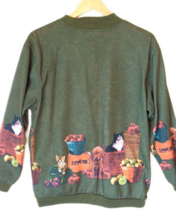Kitty Puppy Apple Harvest Tacky Cat Lady Ugly Sweatshirt Jacket