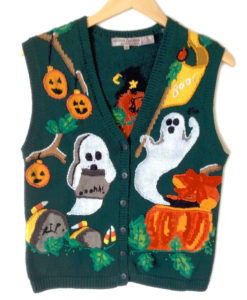 Ooohh Puking Ghost Tacky Halloween Ugly Sweater Vest 2