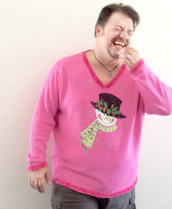 Quacker Factory Blingy Snowman Pepto Pink Tacky Ugly Christmas Sweater