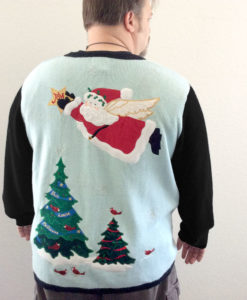 Quacker Factory Flying Angel Santa Tacky Ugly Christmas Sweater