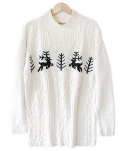 Reindeer Cable Knit Mock Turtleneck Men's Ugly Christmas Sweater