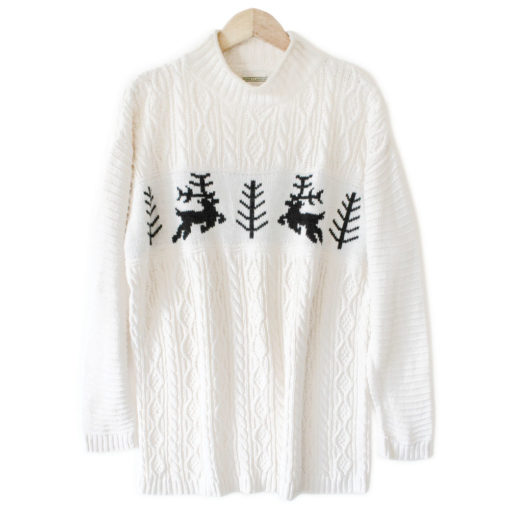 Reindeer Cable Knit Mock Turtleneck Men's Ugly Christmas Sweater