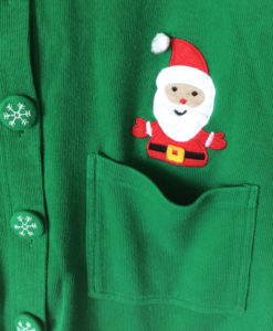Santa In My Pocket Cardigan Style Tacky Ugly Christmas Shirt