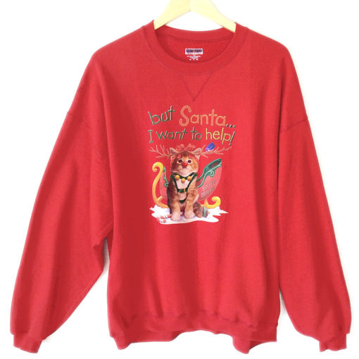 Santa's Little Kitty Helper Tacky Ugly Christmas Sweatshirt